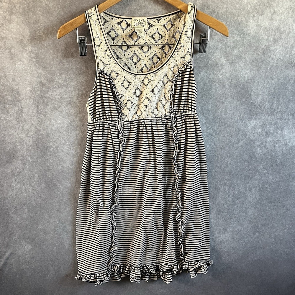 Eyelash Couture Tank Top Women Small Navy White Lace Ruffle Stripe IJ8439FUDE